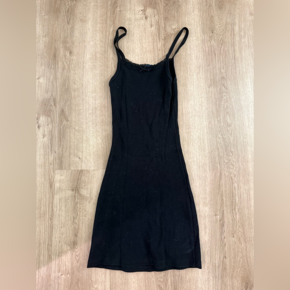 Brandy Melville Black Ribbed Slip Dress